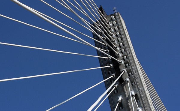 The suspension wires of a bridge.