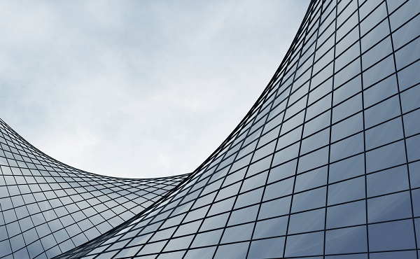 Glass windows in the shape of a wave.